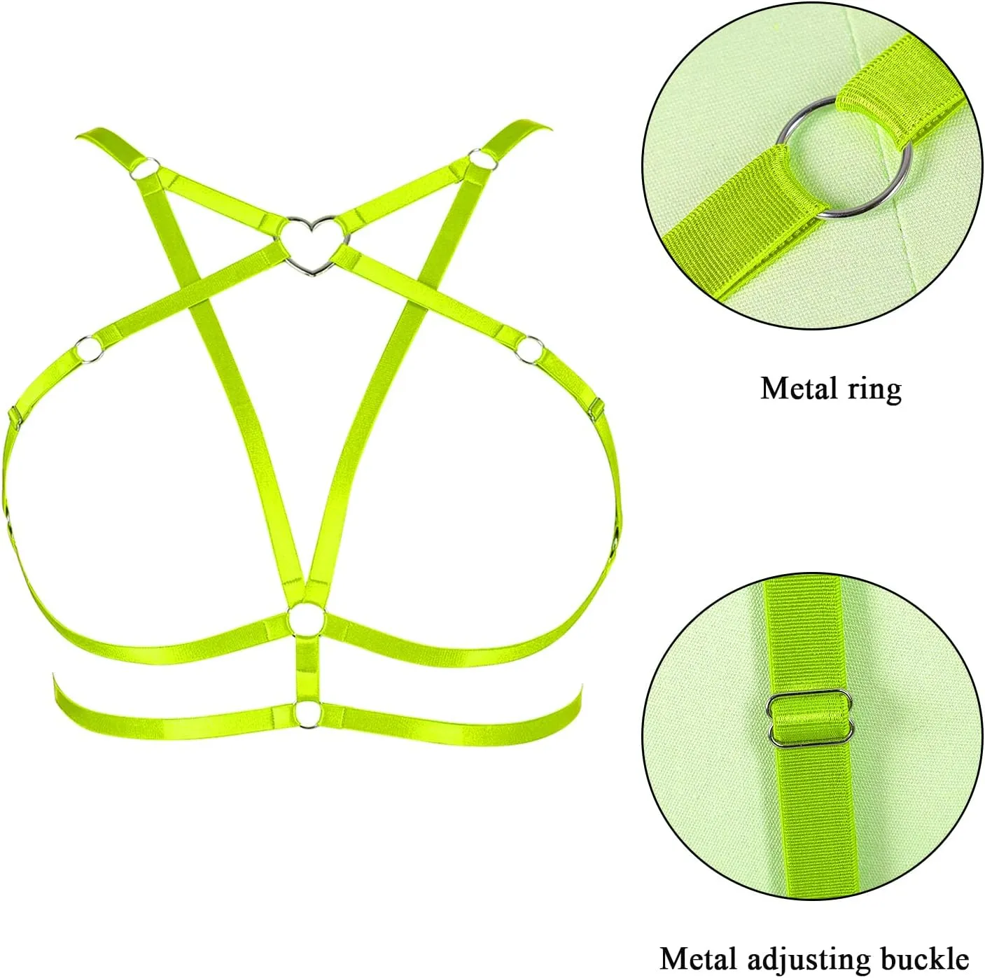 Body Harness Plus Size Pentagram Heart-Shaped Tops Full Cage Hollow Out Bra Women Punk Goth Festival Rave Clothing
