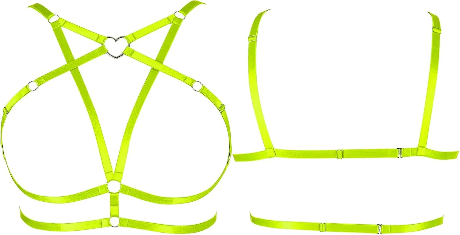 Body Harness Plus Size Pentagram Heart-Shaped Tops Full Cage Hollow Out Bra Women Punk Goth Festival Rave Clothing