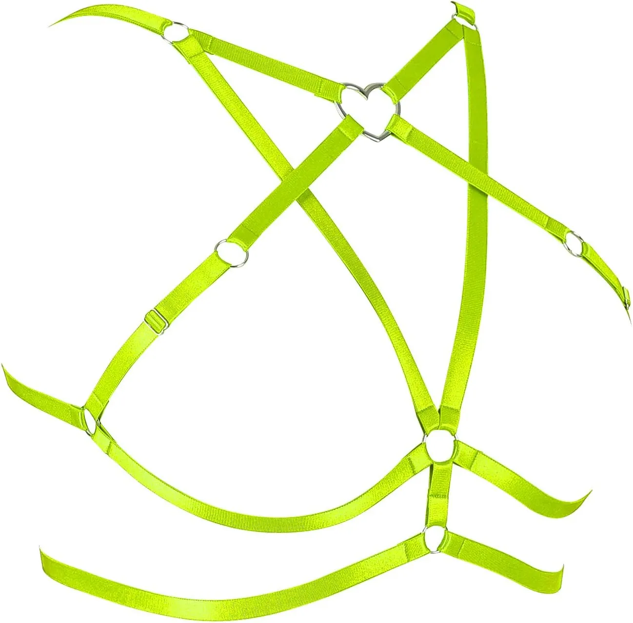 Body Harness Plus Size Pentagram Heart-Shaped Tops Full Cage Hollow Out Bra Women Punk Goth Festival Rave Clothing