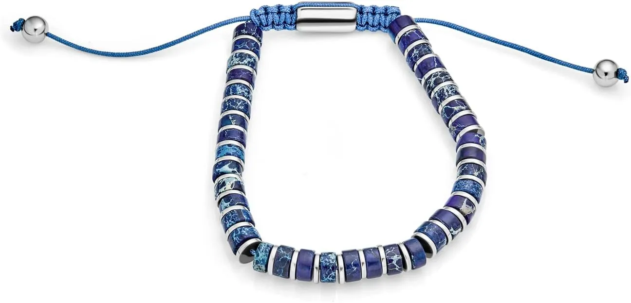 Boho Natural Gemstone Blue Turquoise Black Brown Tiger Eye Red Lime Orange Jasper Green Jade Malachite Stones Chakra Stacking Bolo Bracelet Gold Plated Stainless Steel Rondel Tube Beads Cord 7-9”