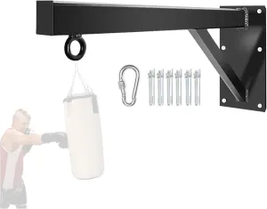 Boxing Bag Bracket, Punch Bag Wall Brackets Heavy Duty, Punch Bags Heavy Duty Wall Brackets Include.Carabiner wth Lock, Mounting Screws, Resilient Punch Bag Hook for Boxing Fitness at Home (B)