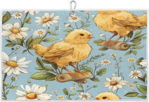 Branch Chicken Flower Golf Towel with Heavy Duty Carabiner Ultra Absorbent Quick Dry Perfect for Cleaning Clubs Balls Gear Essential Golf Accessory for Men Women Kids