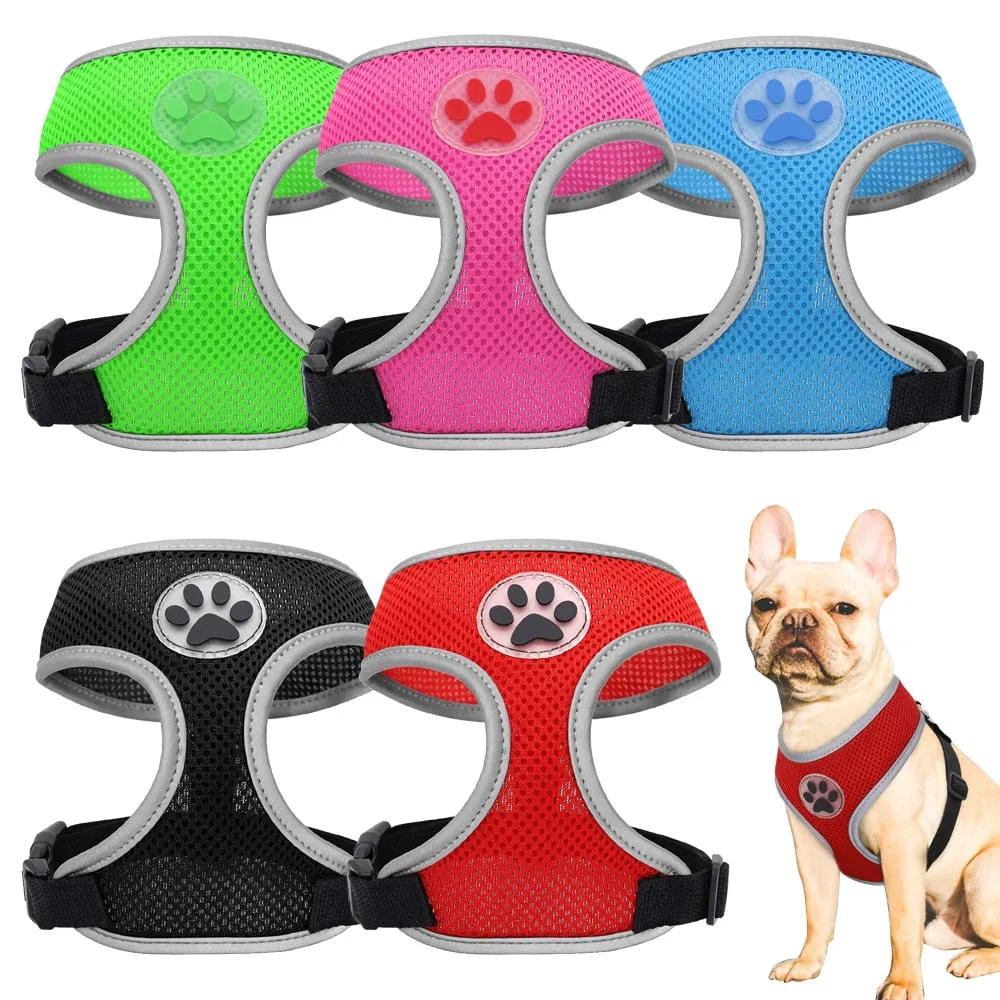 Breathable Paw Print Cat Dog Harness Reflective Vest