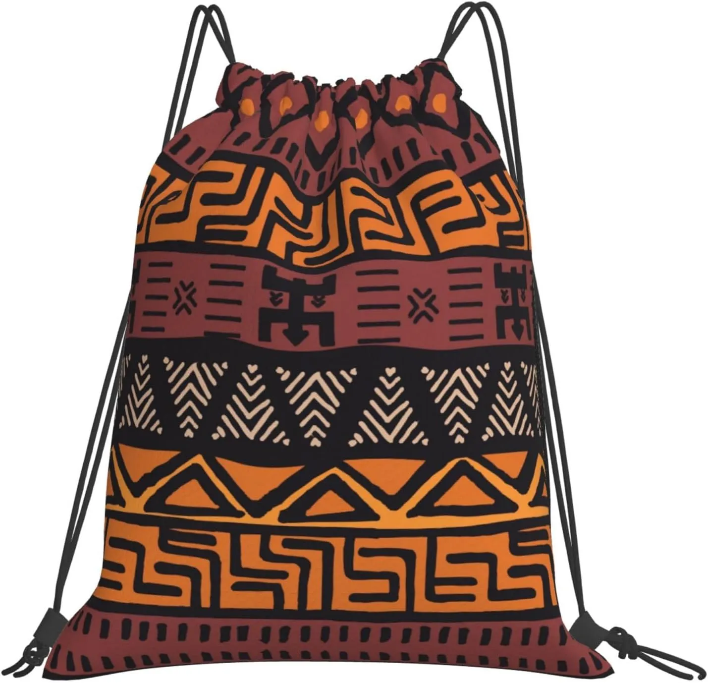 BREAUX African Mud Cloth Tribal print Leisure drawstring backpack, fitness bag, foldable fit for sports travel and daily use