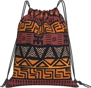 BREAUX African Mud Cloth Tribal print Leisure drawstring backpack, fitness bag, foldable fit for sports travel and daily use