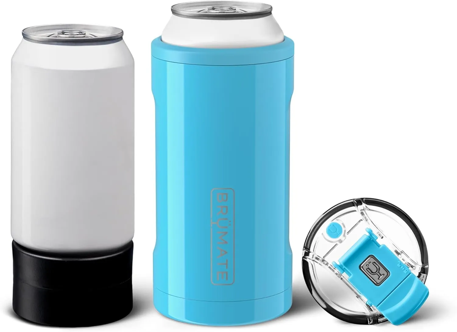 BrüMate Hopsulator Trio 3-in-1 Insulated Can Cooler for 12oz / 16oz Cans   100% Leak Proof Tumbler with Lid | Insulated for Beer, Soda, and Energy Drinks (Electric Blue)