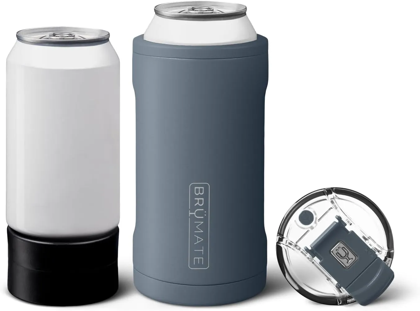 BrüMate Hopsulator Trio 3-in-1 Insulated Can Cooler for 12oz / 16oz Cans   100% Leak Proof Tumbler with Lid | Insulated for Beer, Soda, and Energy Drinks (Nightfall Blue)