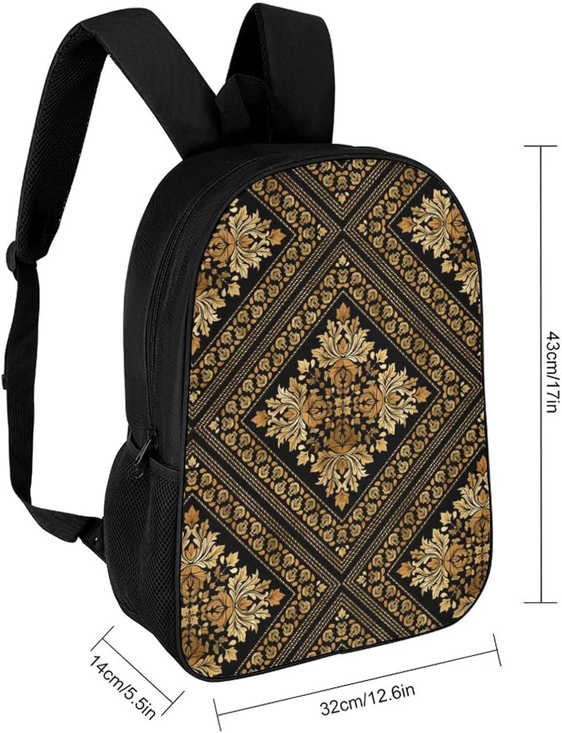 Brocade Pattern in Black And Gold Classic Large Capacity Comfortable Backpack