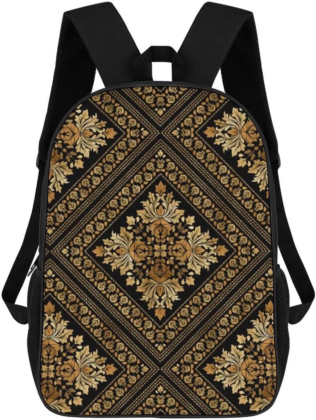 Brocade Pattern in Black And Gold Classic Large Capacity Comfortable Backpack
