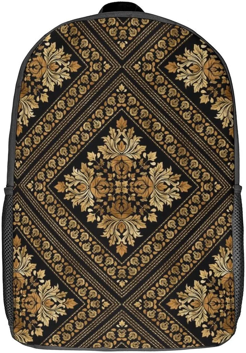 Brocade Pattern in Black And Gold Classic Large Capacity Comfortable Backpack