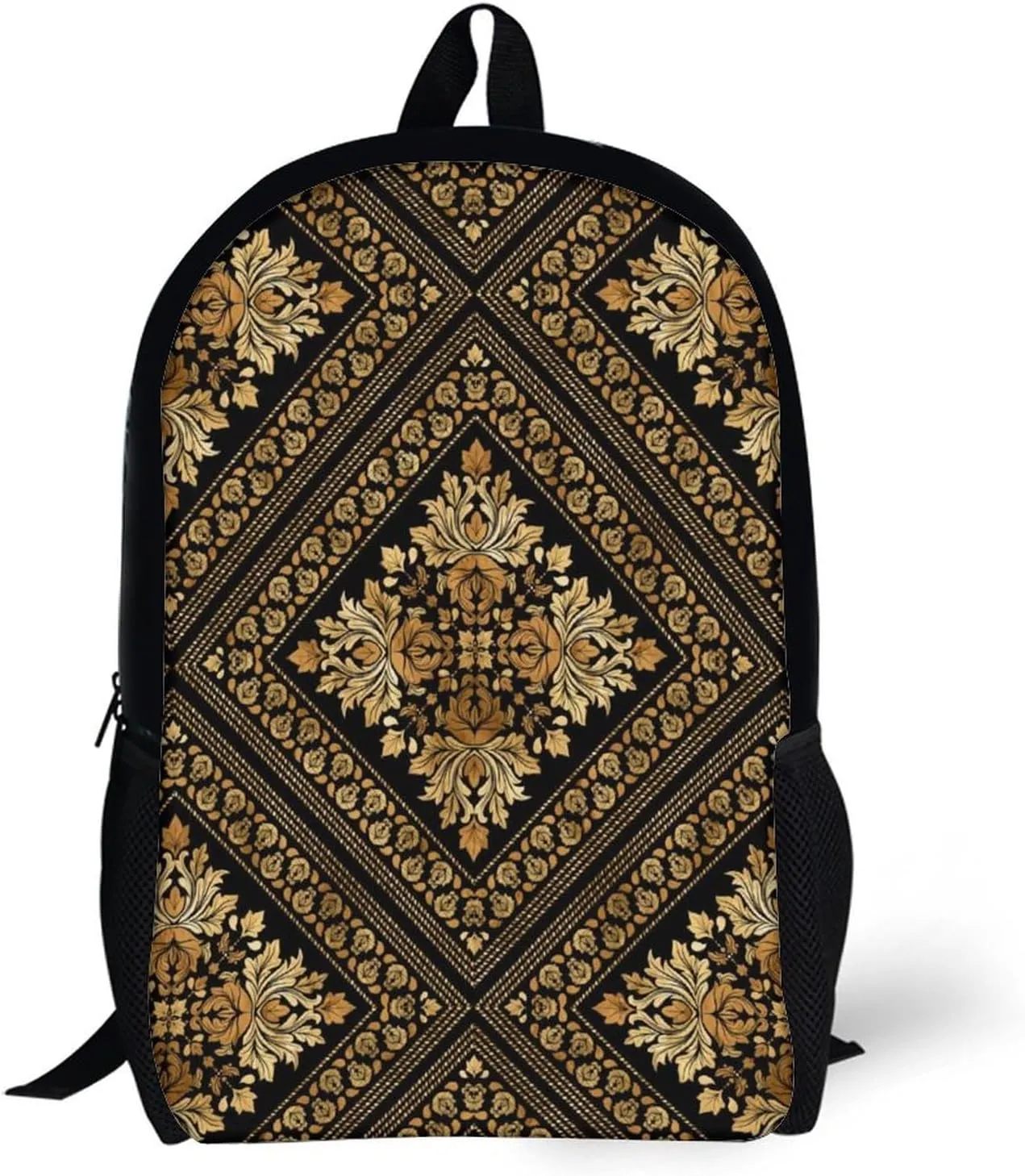 Brocade Pattern in Black And Gold Classic Large Capacity Comfortable Backpack