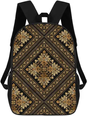 Brocade Pattern in Black And Gold Classic Large Capacity Comfortable Backpack