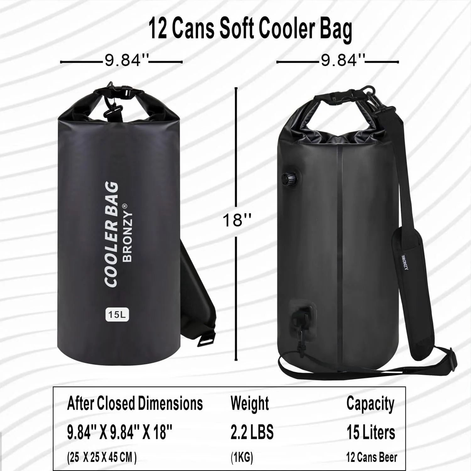 BRONZY Soft Cooler Bag 15 Liter Portable Ice Chest Box Backpack Cooler,48  Hours Cooling,Insulated,Waterproof,Leakproof Cooler Bag for Camping,Picnic,Hiking,Beach,Lunch