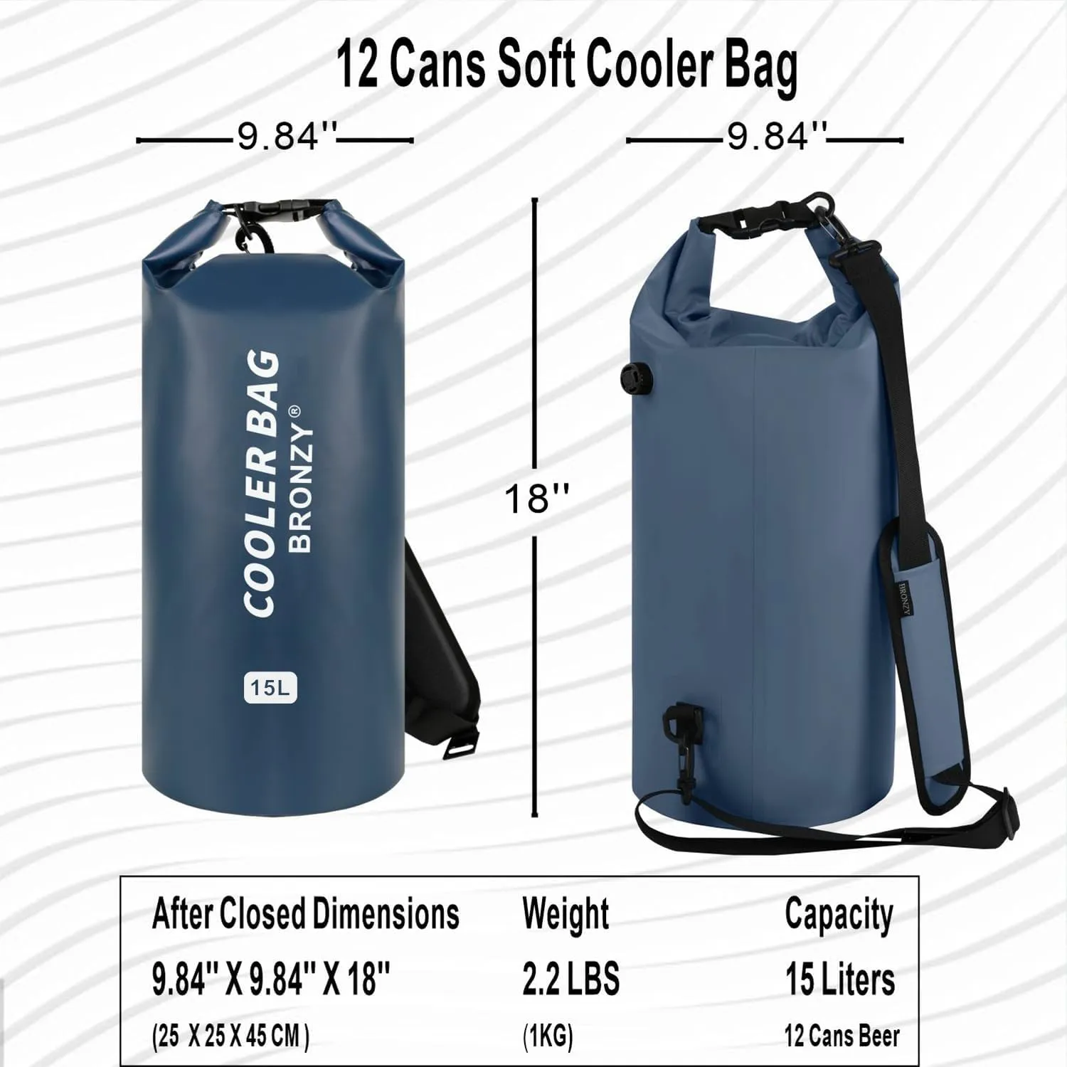BRONZY Soft Cooler Bag 15 Liter Portable Ice Chest Box Backpack Cooler,48  Hours Cooling,Insulated,Waterproof,Leakproof Cooler Bag for Camping,Picnic,Hiking,Beach,Lunch
