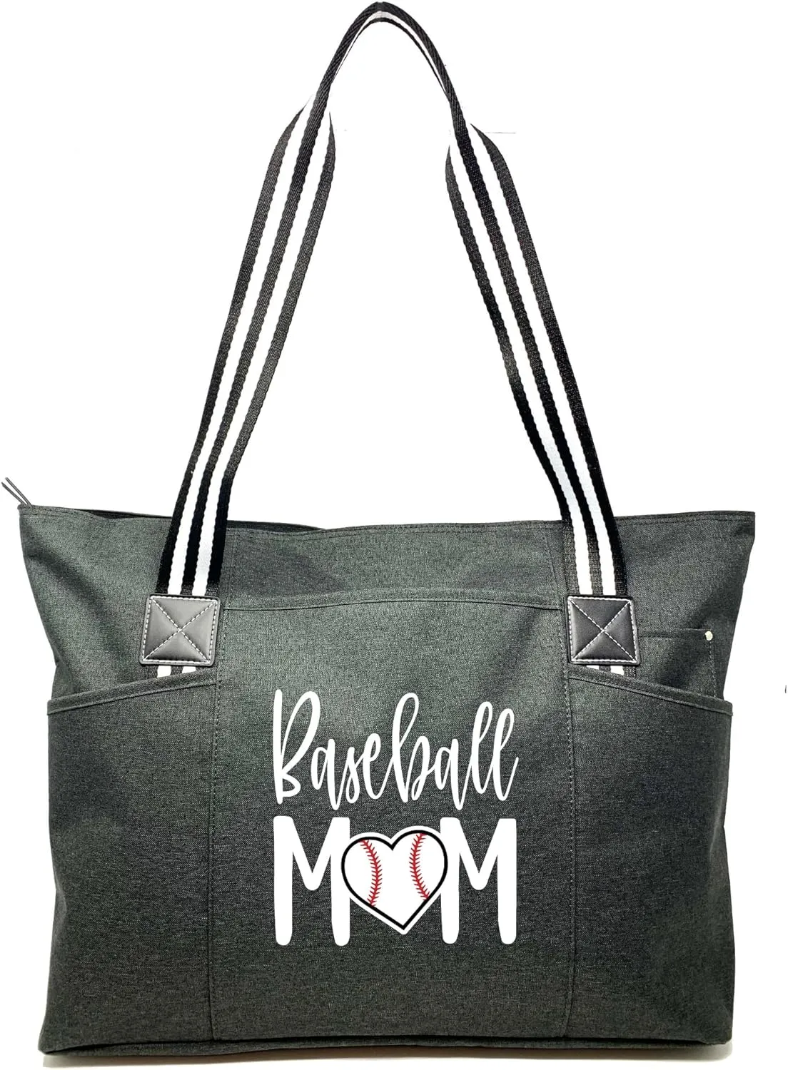 Brooke & Jess Designs Sports Mom Large Zippered Tote Bag with Pockets for Women