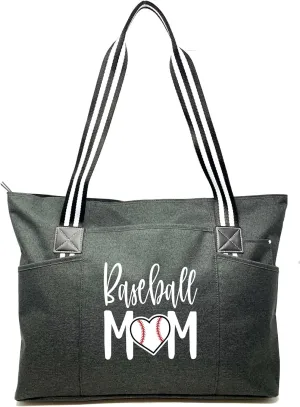 Brooke & Jess Designs Sports Mom Large Zippered Tote Bag with Pockets for Women