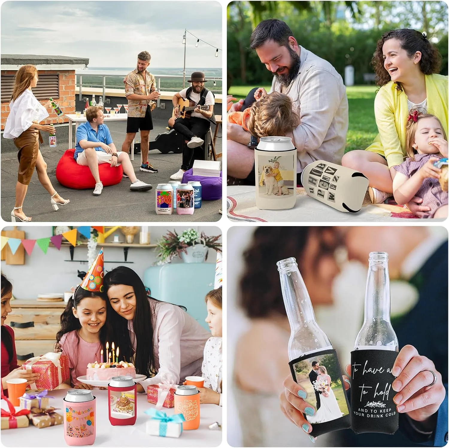 Bulk Custom Neoprene Can Cooler Sleeves - Insulated Collapsible Drink Holders with Logo for Wedding Favors, Fishing, Picnics (36, Standard Can Coolers)