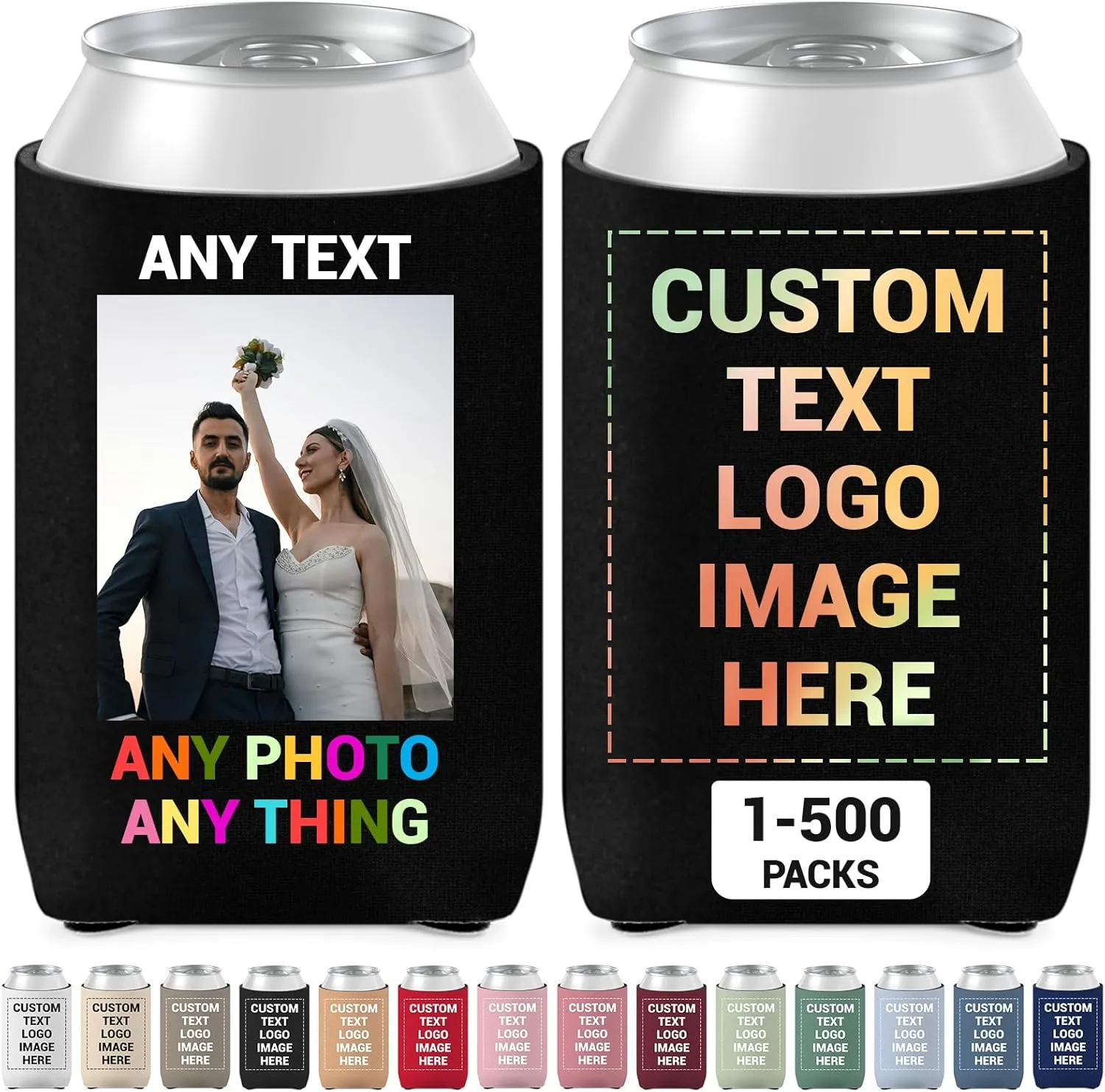 Bulk Custom Neoprene Can Cooler Sleeves - Insulated Collapsible Drink Holders with Logo for Wedding Favors, Fishing, Picnics (36, Standard Can Coolers)