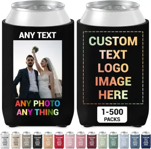 Bulk Custom Neoprene Can Cooler Sleeves - Insulated Collapsible Drink Holders with Logo for Wedding Favors, Fishing, Picnics (36, Standard Can Coolers)