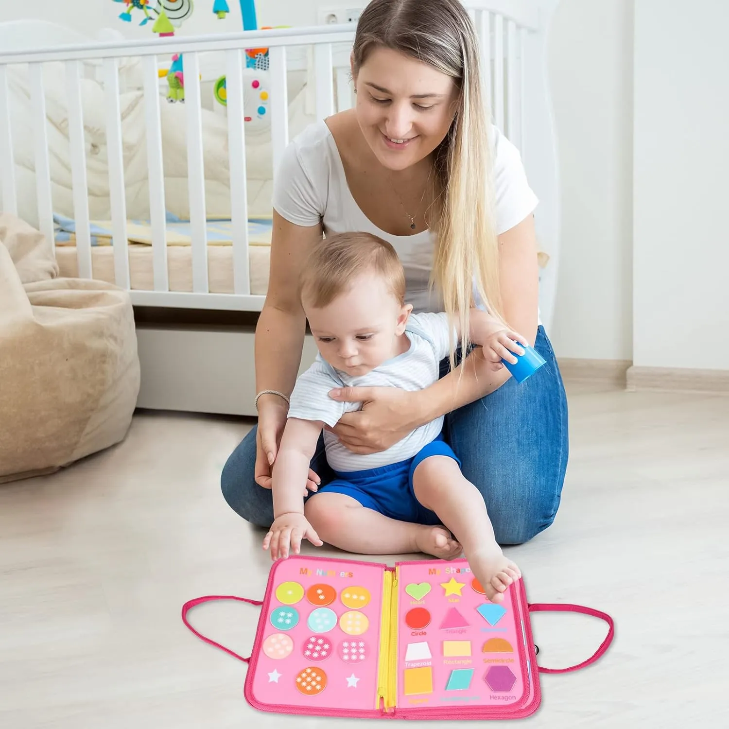 Busy Board, 7 in 1 for 3  Years Old, 91Pcs Montessori Board to Learn Fine Motor Skills, Sensory Board, Preschool Educational Toys for Toddler Travel - Pink