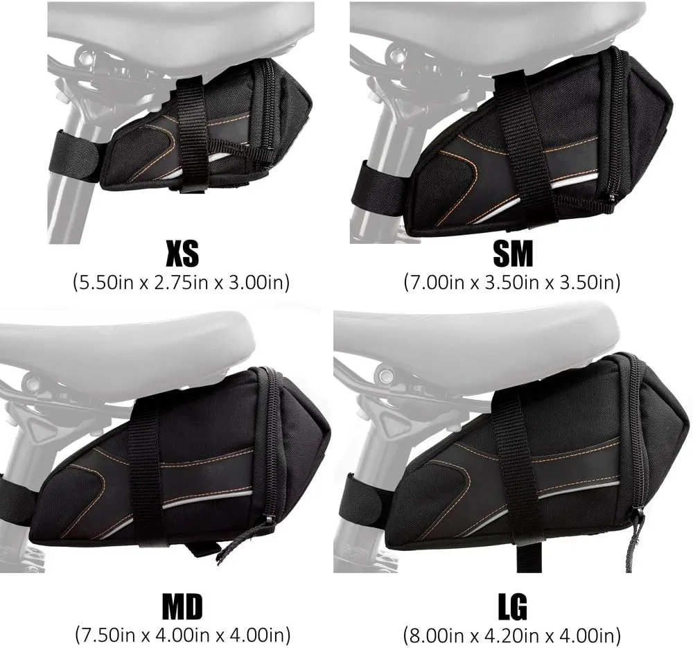 BV Strap-On Bike Bag with Reflective Material - Capacious Saddle Bag with Seperate Divider for Small Items & Room for All Your Essentials - Bike Pouch with Taillight Hanger for Maximum Safety