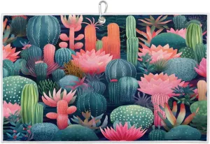 Cactus Watercolor Flower Golf Towel with Heavy Duty Carabiner Clip Quick Dry Ultra Absorbent Club Ball Cleaning Towel Golf Accessories for Men Women