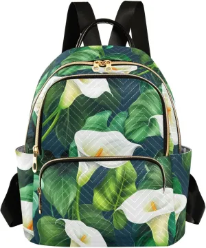 Calla Foliage Darkblue Backpack Purse for Women Daily Backpack with Anti-theft Back for Travel Work S