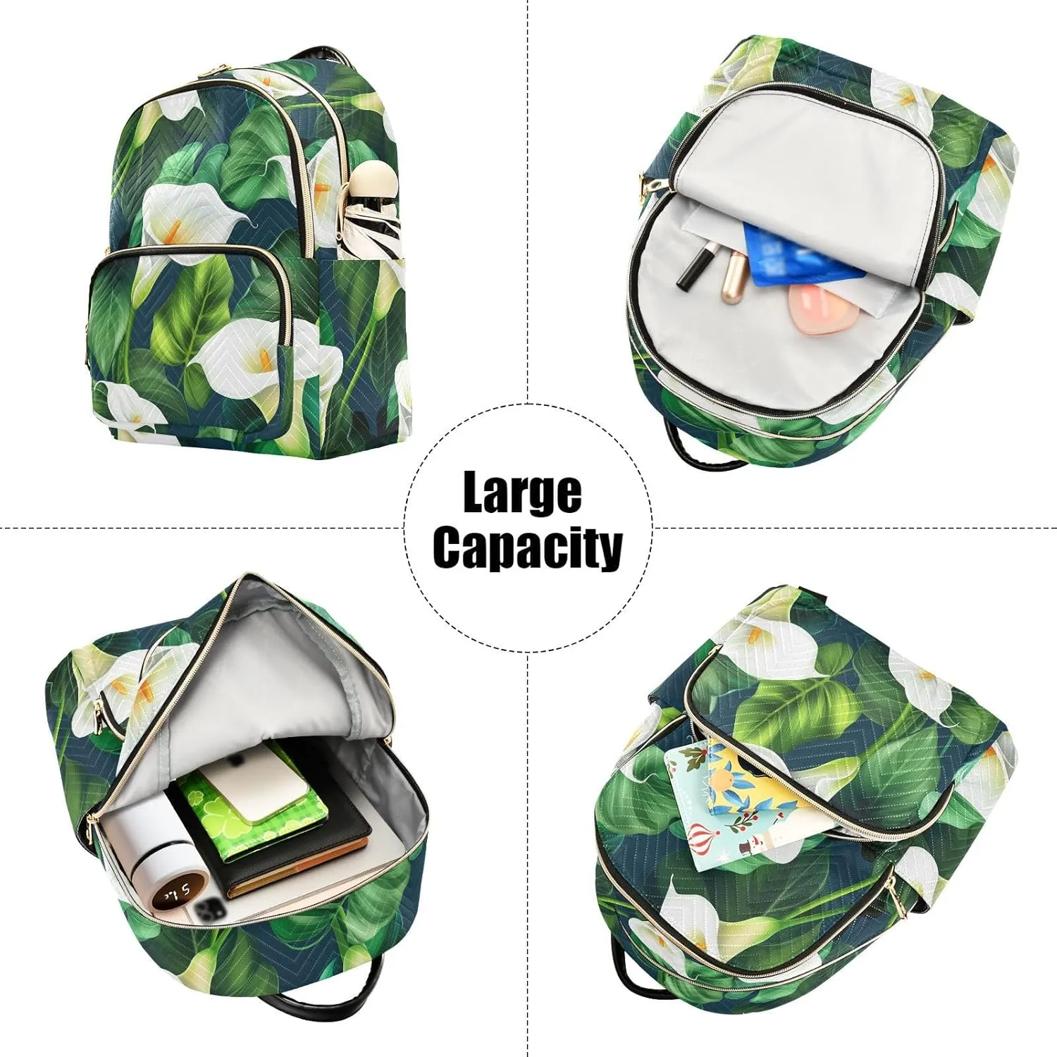 Calla Foliage Darkblue Backpack Purse for Women Daily Backpack with Anti-theft Back for Travel Work S