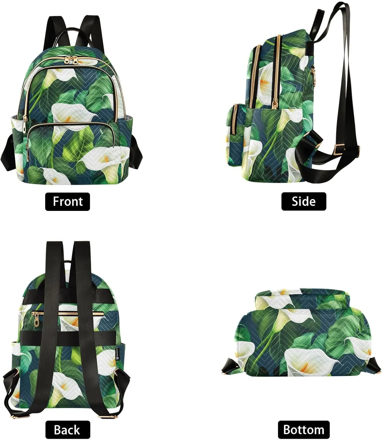 Calla Foliage Darkblue Backpack Purse for Women Daily Backpack with Anti-theft Back for Travel Work S