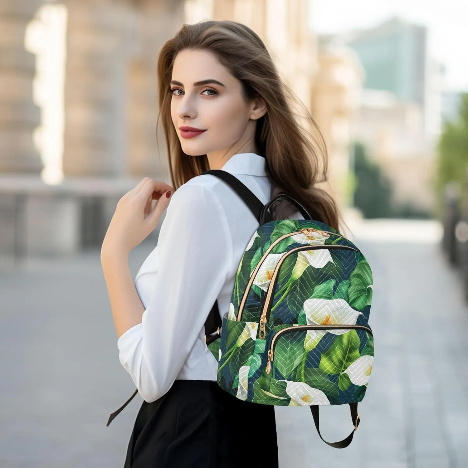 Calla Foliage Darkblue Backpack Purse for Women Daily Backpack with Anti-theft Back for Travel Work S