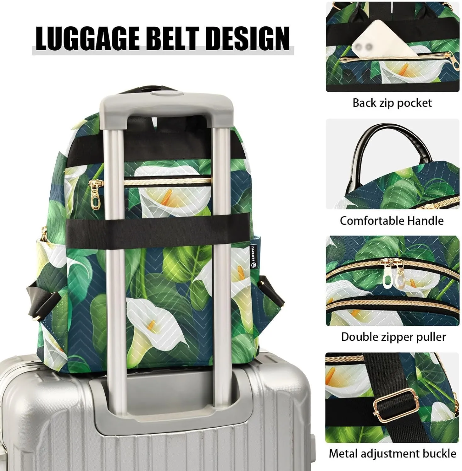 Calla Foliage Darkblue Backpack Purse for Women Daily Backpack with Anti-theft Back for Travel Work S