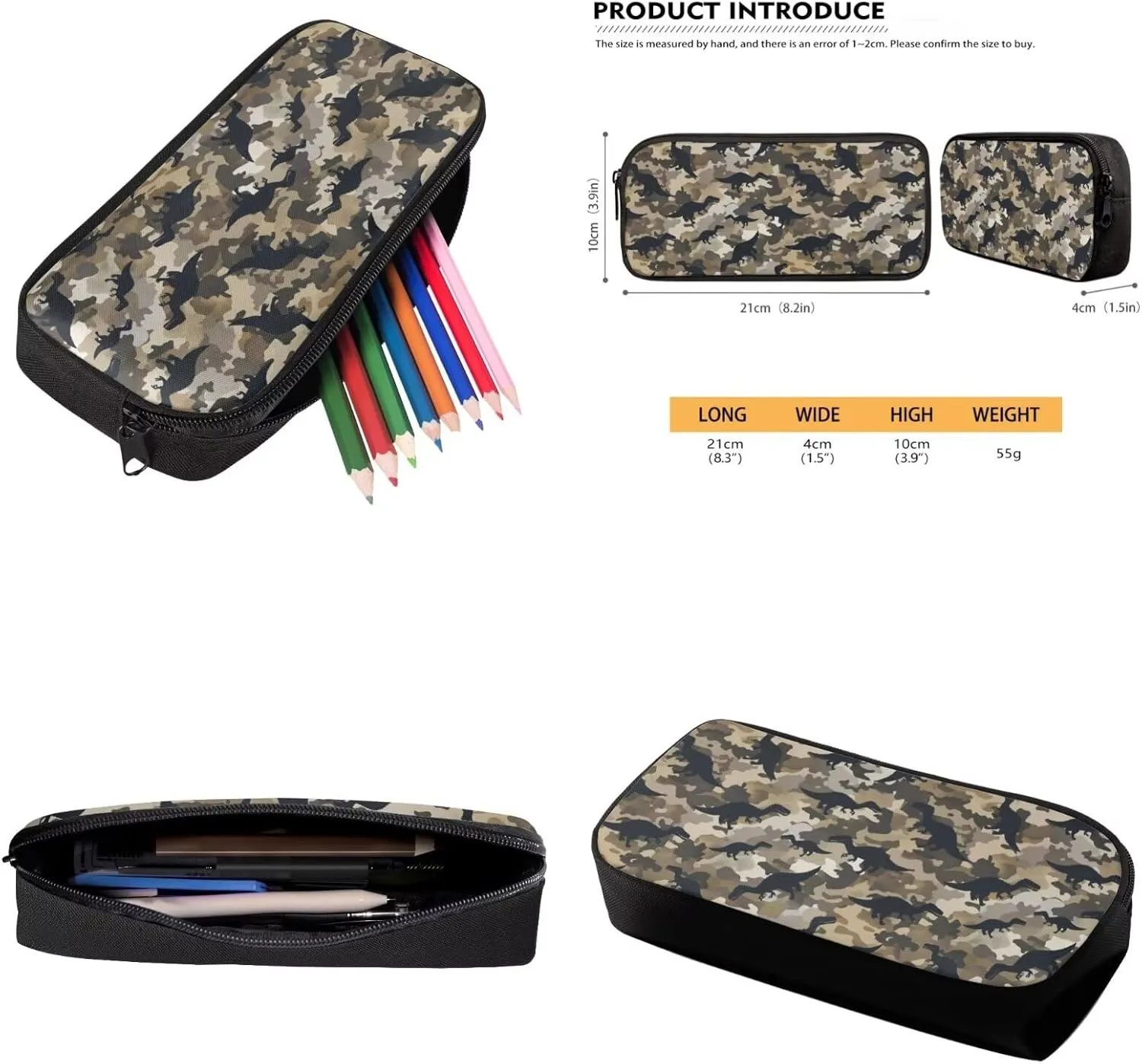 Camouflage Dinosaur Backpack for Kids Girls Boys with Lunchbox Pencil Box Pouch Organizer Bookbag for School Bag Set