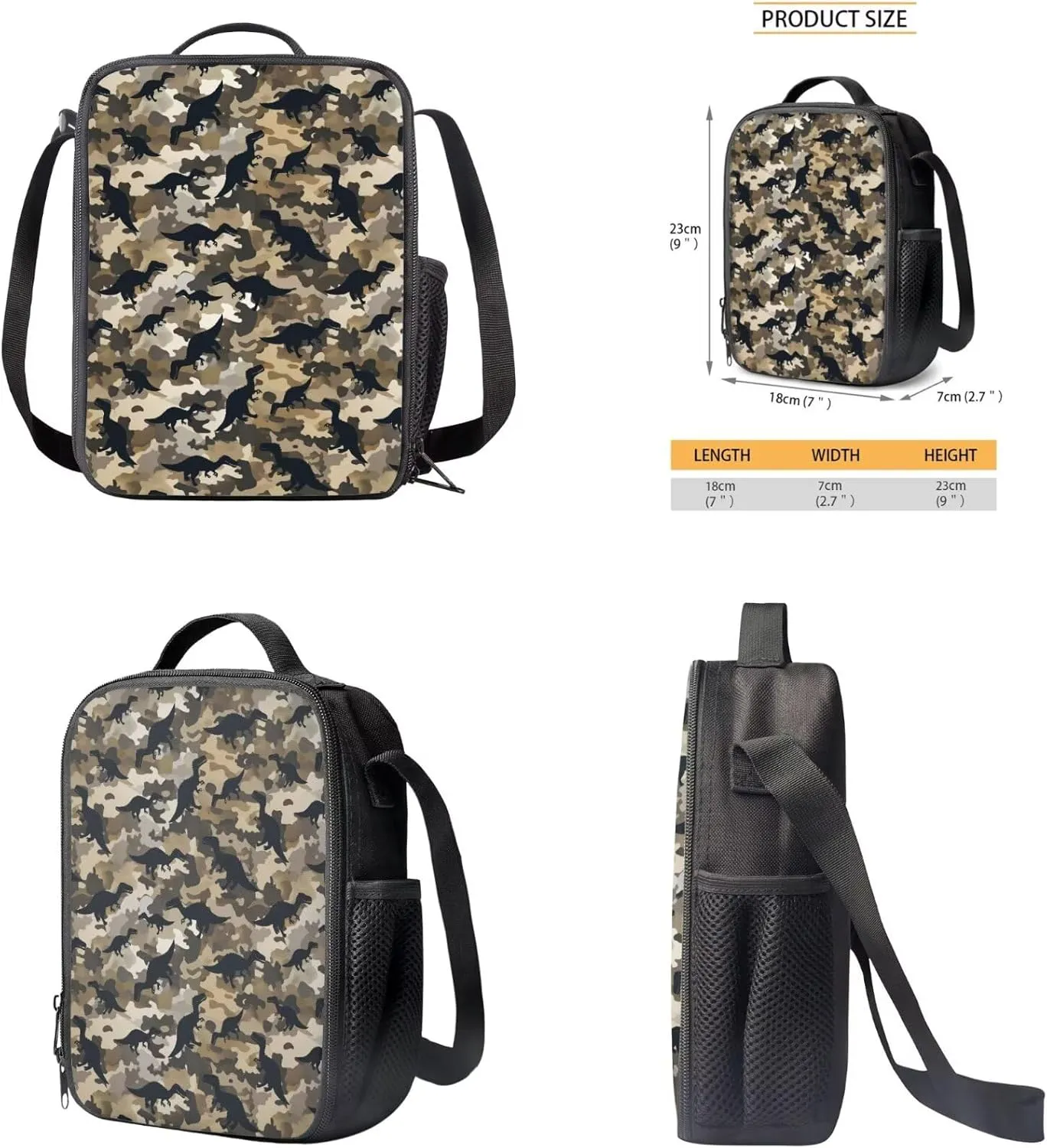 Camouflage Dinosaur Backpack for Kids Girls Boys with Lunchbox Pencil Box Pouch Organizer Bookbag for School Bag Set