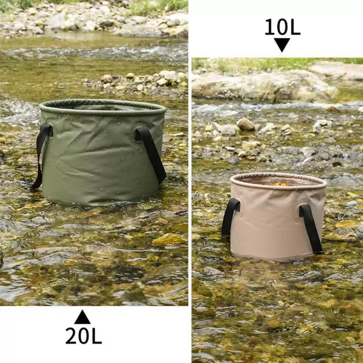 Camping Bucket Multifunctional Outdoor Large Capacity Collapsible Fishing Storage Expandable Carrying Water Container (Khaki,20 L(5 Gallon))