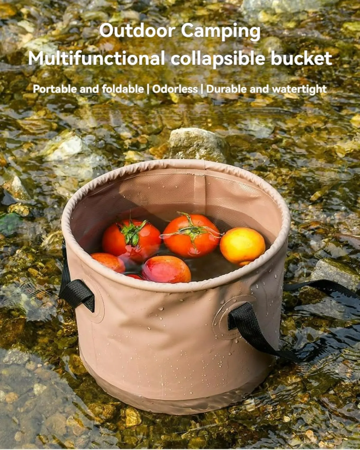 Camping Bucket Multifunctional Outdoor Large Capacity Collapsible Fishing Storage Expandable Carrying Water Container (Khaki,20 L(5 Gallon))