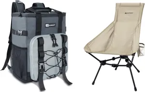 Camping Chair   Backpack Cooler, Ultralight High Back Widen Frame Structure Folding Chairs, Gray Leakproof Backpack Cooler for Beach, Picnic