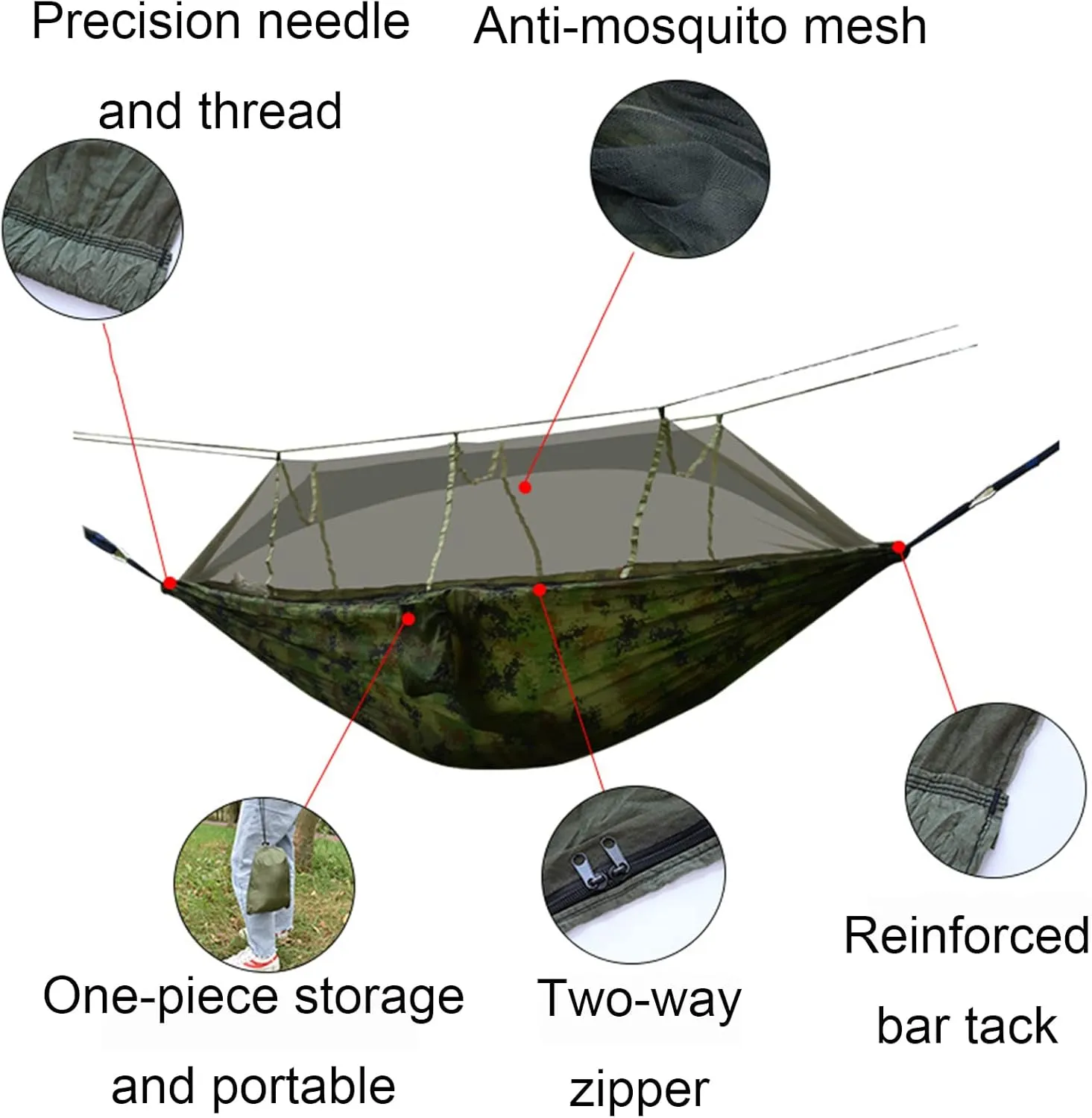 Camping Hammock, Single & Double Camping Hammock with Mosquito Net, Portable Nylon Hammock, for Outdoor Backpacking, Camping, Adventure, Hiking (Camo)