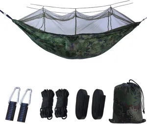 Camping Hammock, Single & Double Camping Hammock with Mosquito Net, Portable Nylon Hammock, for Outdoor Backpacking, Camping, Adventure, Hiking (Camo)