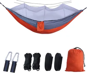 Camping Hammock, Single & Double Camping Hammock with Mosquito Net, Portable Nylon Hammock, for Outdoor Backpacking, Camping, Adventure, Hiking (Orange)