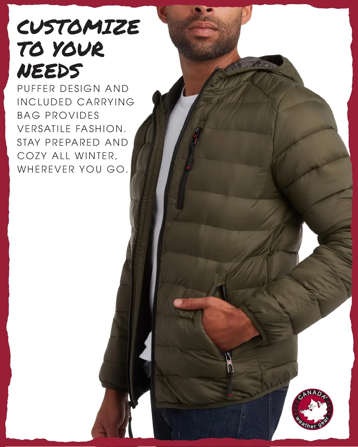 CANADA WEATHER GEAR Mens' Puffer Jacket - Lightweight Packable Bubble Coat, Water Resistant Outerwear Jackets for Men (M-XXL)