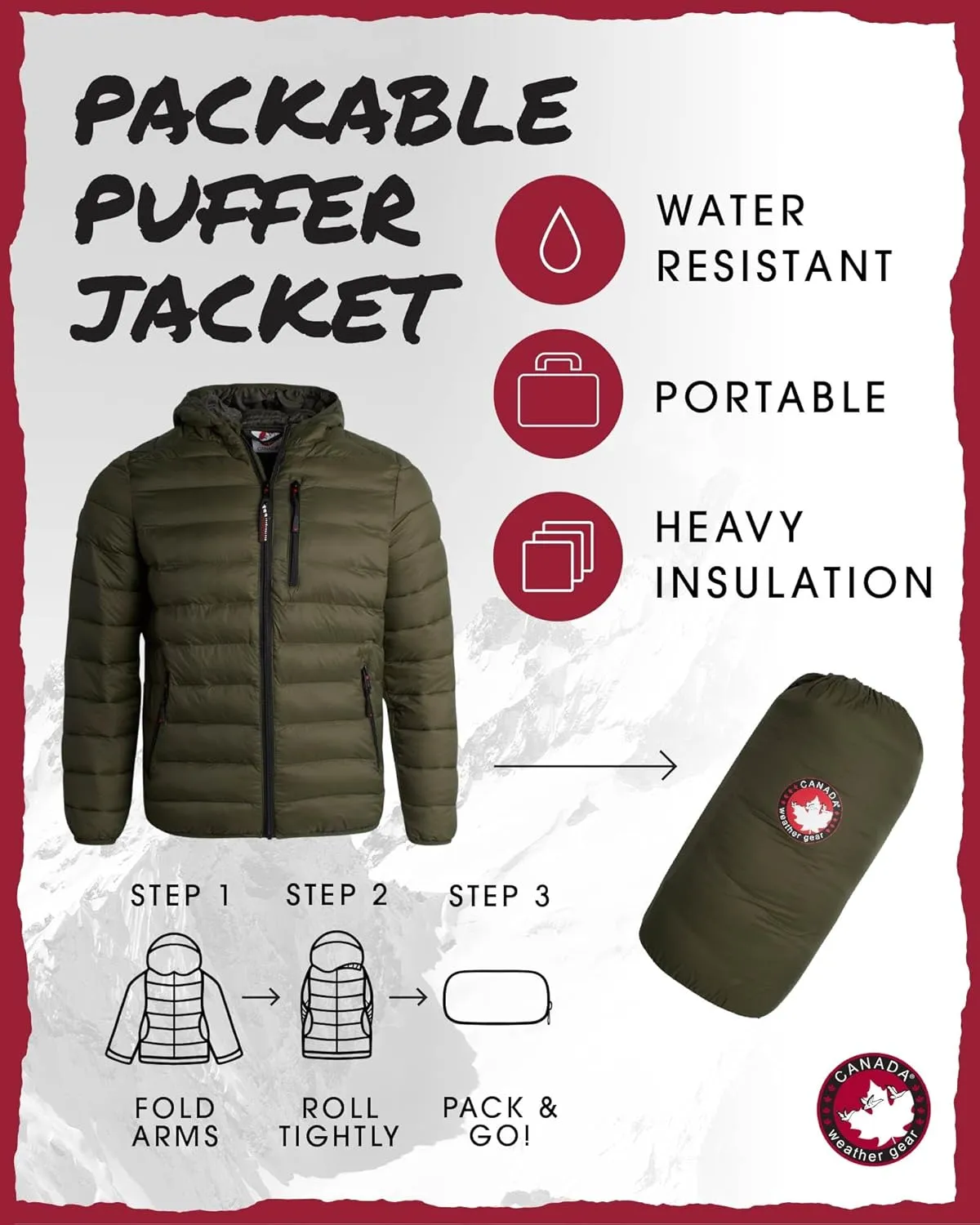 CANADA WEATHER GEAR Mens' Puffer Jacket - Lightweight Packable Bubble Coat, Water Resistant Outerwear Jackets for Men (M-XXL)