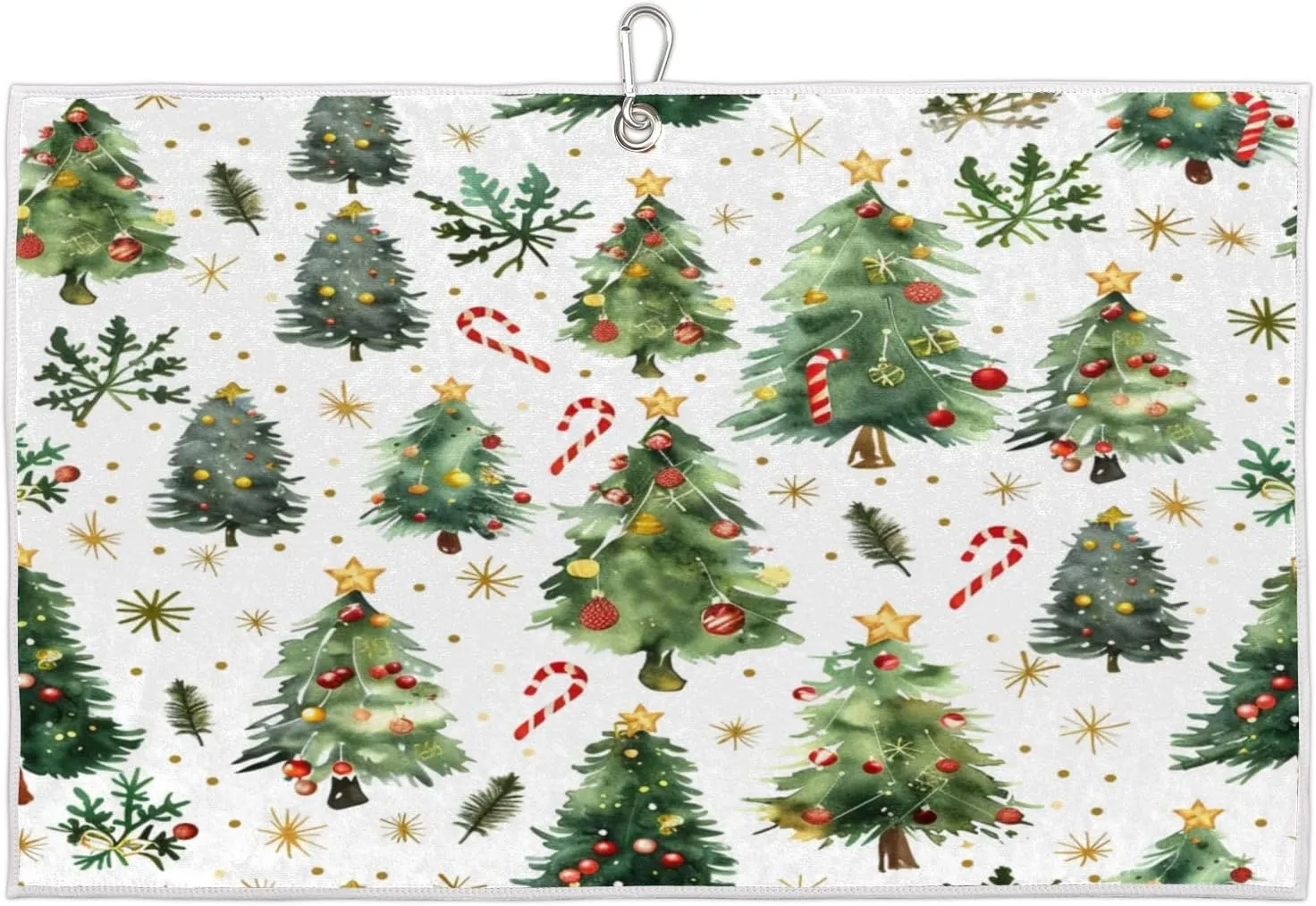 Candy Snowflake Christmas Tree Watercolor Golf Towel with Heavy Duty Carabiner Clip Quick Dry Ultra Absorbent Club Ball Cleaning Towel Golf Accessories for Men Women