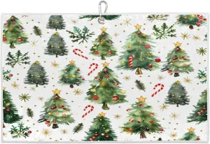 Candy Snowflake Christmas Tree Watercolor Golf Towel with Heavy Duty Carabiner Clip Quick Dry Ultra Absorbent Club Ball Cleaning Towel Golf Accessories for Men Women