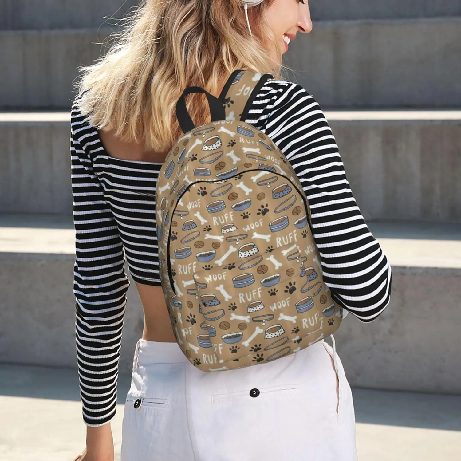 Canvas Fashions Cute Dog Bone Bowl Woof Paw Print Backpacks,Casual Lightweight Sports Rucksack Travel Multipurpose Bag