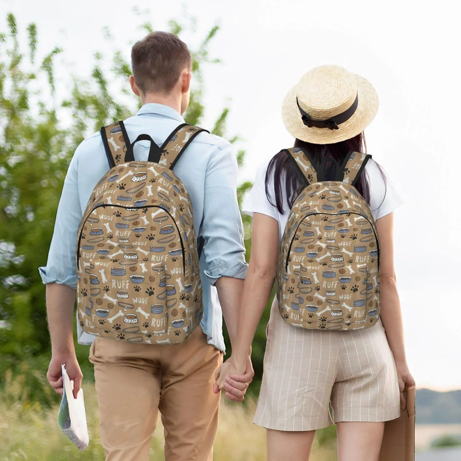 Canvas Fashions Cute Dog Bone Bowl Woof Paw Print Backpacks,Casual Lightweight Sports Rucksack Travel Multipurpose Bag