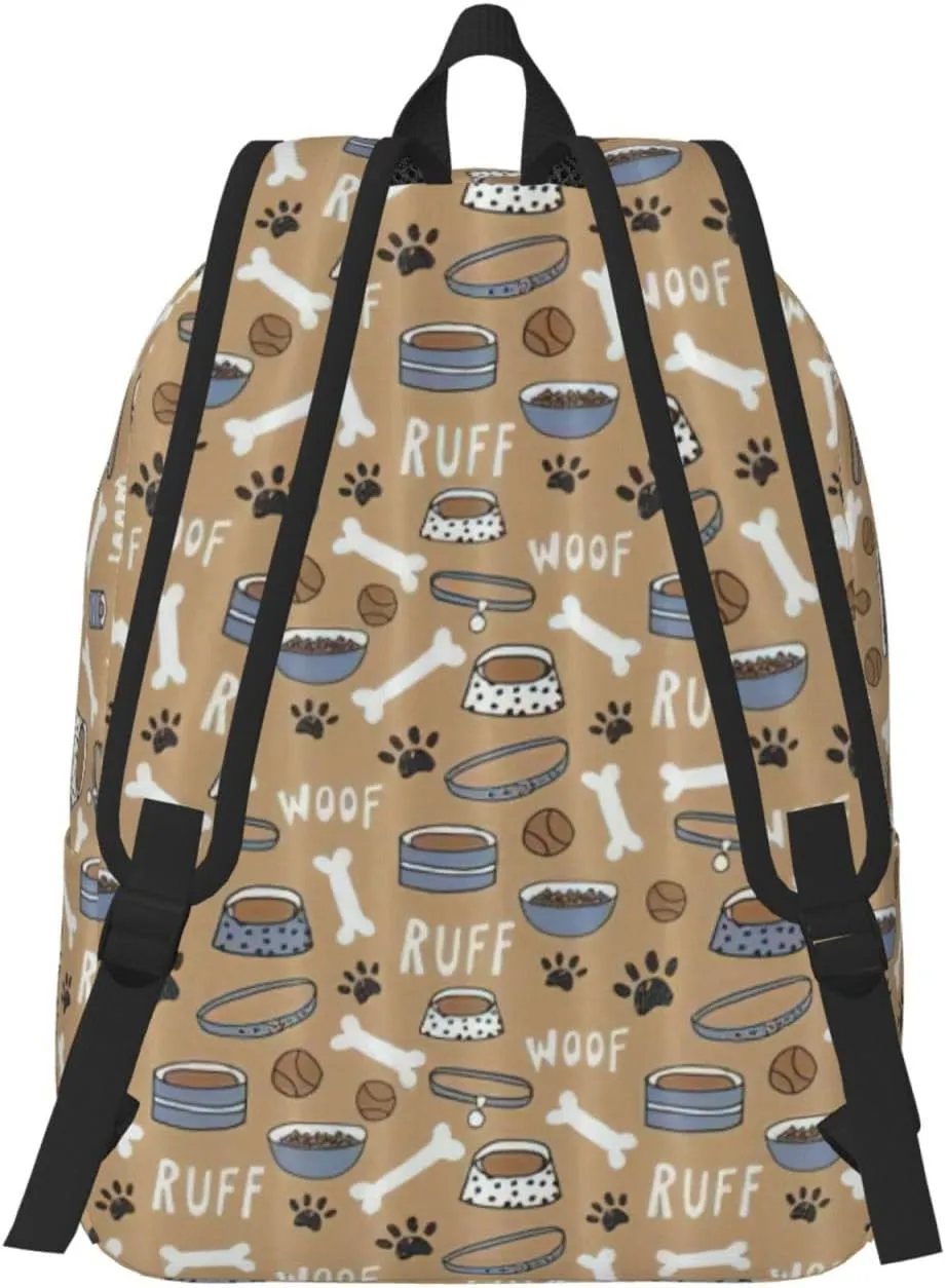Canvas Fashions Cute Dog Bone Bowl Woof Paw Print Backpacks,Casual Lightweight Sports Rucksack Travel Multipurpose Bag