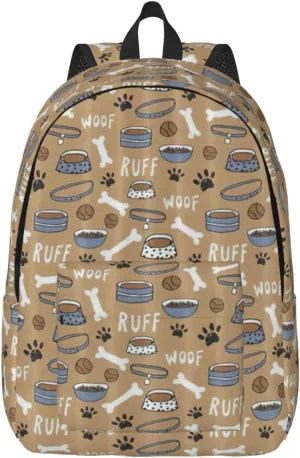 Canvas Fashions Cute Dog Bone Bowl Woof Paw Print Backpacks,Casual Lightweight Sports Rucksack Travel Multipurpose Bag