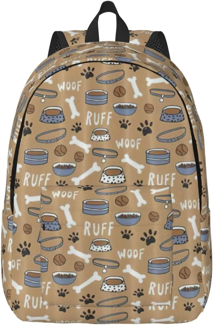 Canvas Fashions Cute Dog Bone Bowl Woof Paw Print Backpacks,Casual Lightweight Sports Rucksack Travel Multipurpose Bag