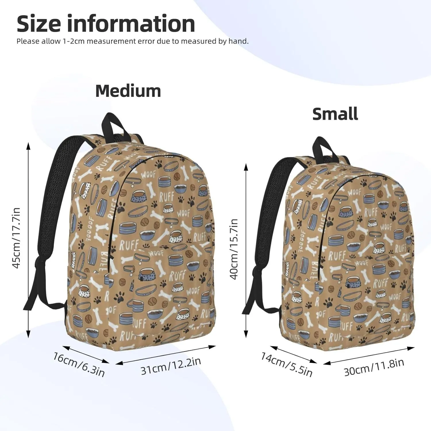 Canvas Fashions Cute Dog Bone Bowl Woof Paw Print Backpacks,Casual Lightweight Sports Rucksack Travel Multipurpose Bag