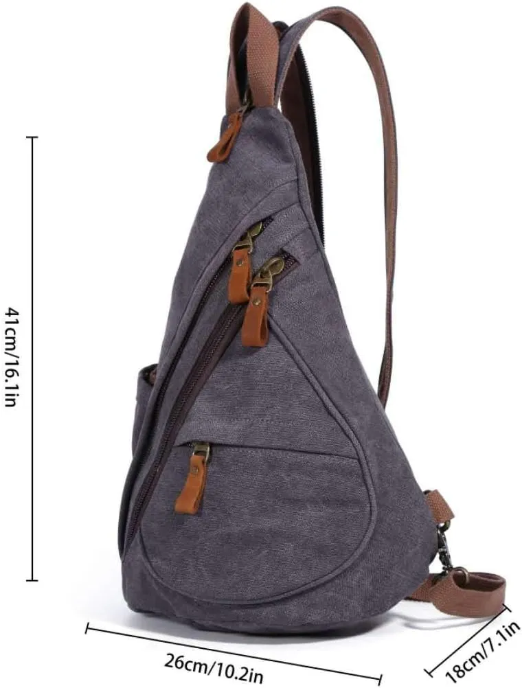 Canvas Sling Bag - Small Crossbody Backpack Shoulder Casual Daypack Rucksack for Men Women Outdoor Cycling Hiking Travel Grey1